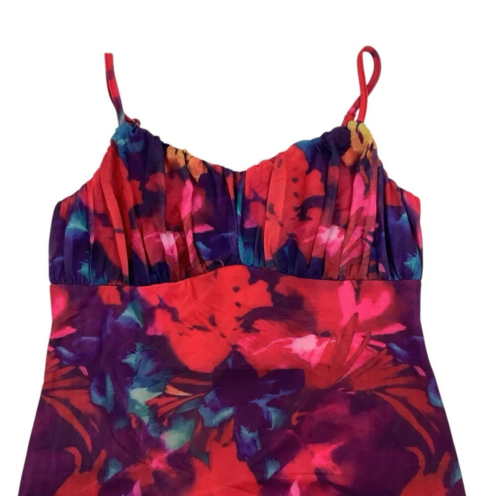 Pretty Garden Floral Red Mesh Bodycon Maxi Dress Spaghetti Strap Women L Resort - Picture 3 of 14